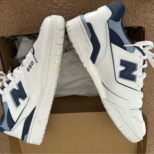 New Balance White and Blue Retro Sneakers